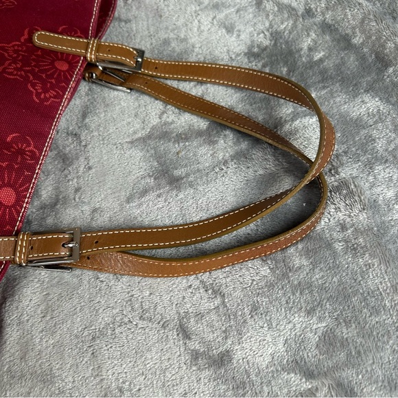 Banana Republic Tote Bag Maroon Canvas Leather Straps & Corners Retro Mandala - Picture 10 of 16